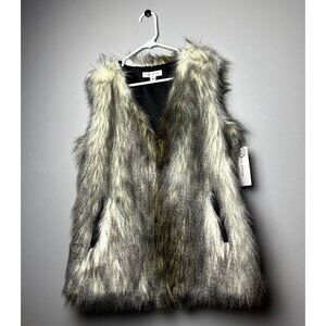 Via Spiga Feathered Faux Fur Vest Womens Size Medium NEW